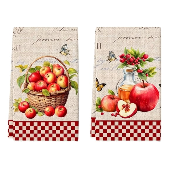 2pcs Kitchen Tools Towels Kitchen Cloths, Polyester Hand Towels With Watercolor Apples Pattern, Super Soft Woven Dishcloths, Machine Washable, Ideal For Holiday Gifts & Home Decor.