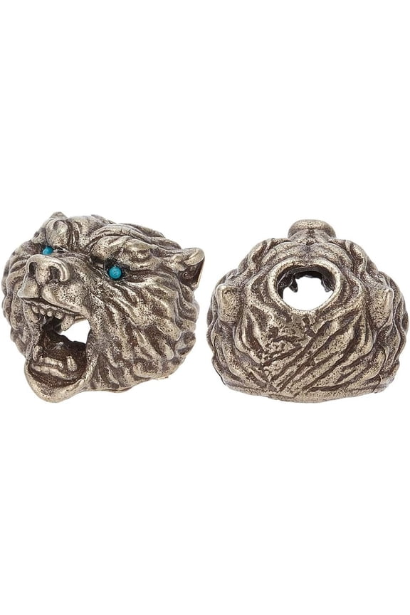 2pcs Knife Lanyard Bead Black Bear Head Vertebra Paracord Beads Alloy EDC Pocket Knife Lanyard Bead Charm for Knife Keychains Bracelet Necklace Antique Silver