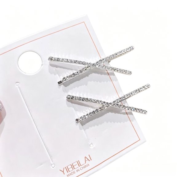 2pcs Korean Hairpin Simple Cross One Word Clip Rhinestone Bangs  Edge Clip Top Female Hairpin