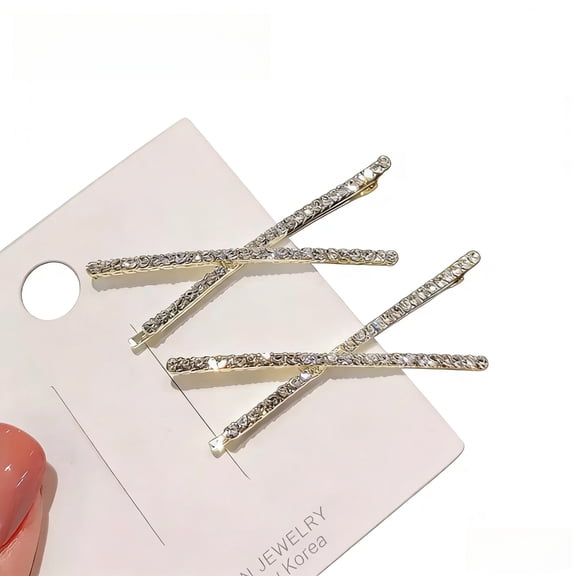 2pcs Korean Hairpin Simple Cross One Word Clip Rhinestone Bangs  Edge Clip Top Female Hairpin