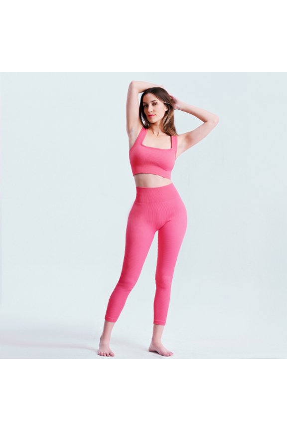 2pcs  L Size Pink Yoga Ribbed Knit Crisscross Back Crop Sports Removable Cups, Cute Gym Wear Seamless Sports Bra Exercise Athletic Activewear Workout Women's Yoga Pants