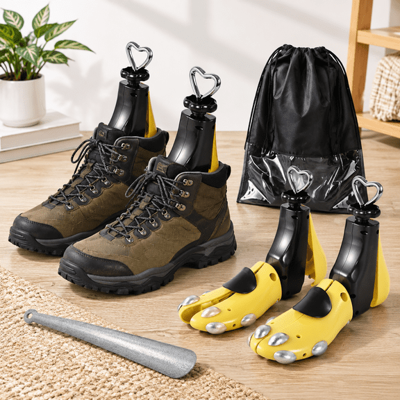 2pcs (L for Men's 10-14; Women's 12-14) Yellow 4-Way Adjustable Shoe Boot Stretcher