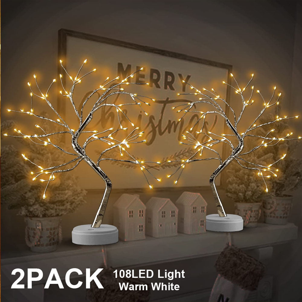 2pcs LED Bonsai Tree Light - 20'' Artificial Fairy Light Tabletop Tree Lamp  with 108 LED Lights - USB/Battery Operated Touch Switch - Christmas Party  Wedding Children's Room Bedroom Living Room Decor 