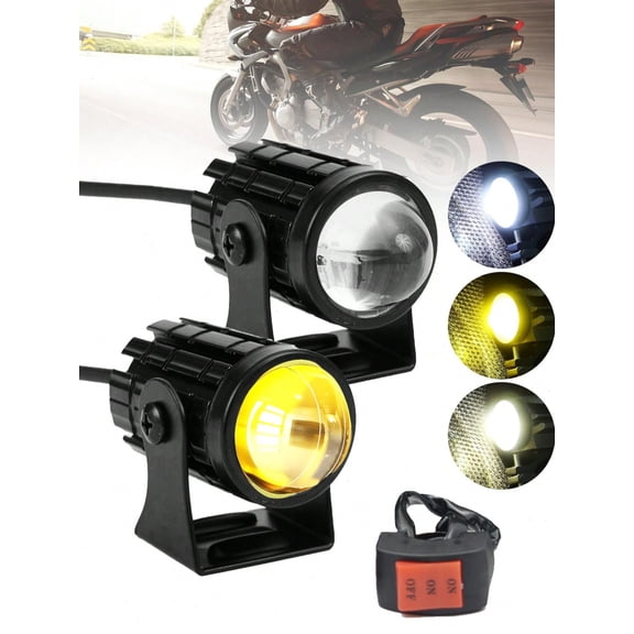 2pcs LED Motorcycle Headlights with 1pc Switch, Aluminum Mini Spotlight Lamps, Dual Color External Lights for Motorcycles and Electric Vehicles