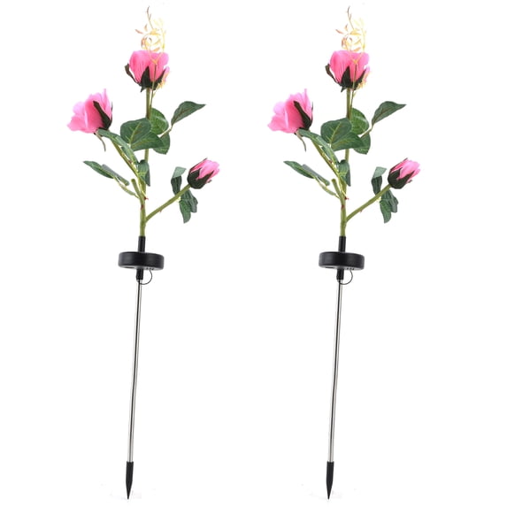 2pcs LED Solar Flower Lights Waterproof Artificial Rose Garden Lamp for Outdoor LandscapePink