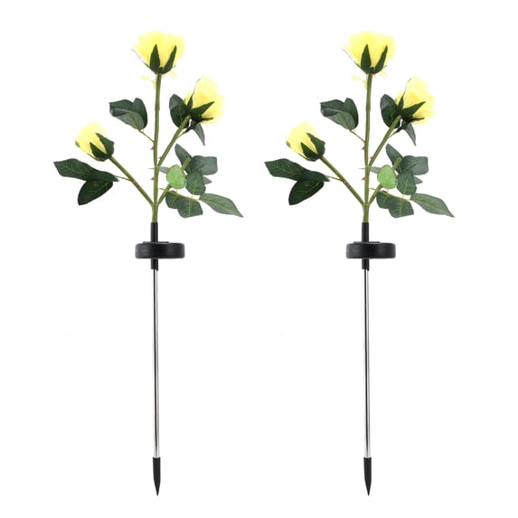 2pcs LED Solar Flower Lights Waterproof Artificial Rose Garden Lamp for Outdoor LandscapeYellow