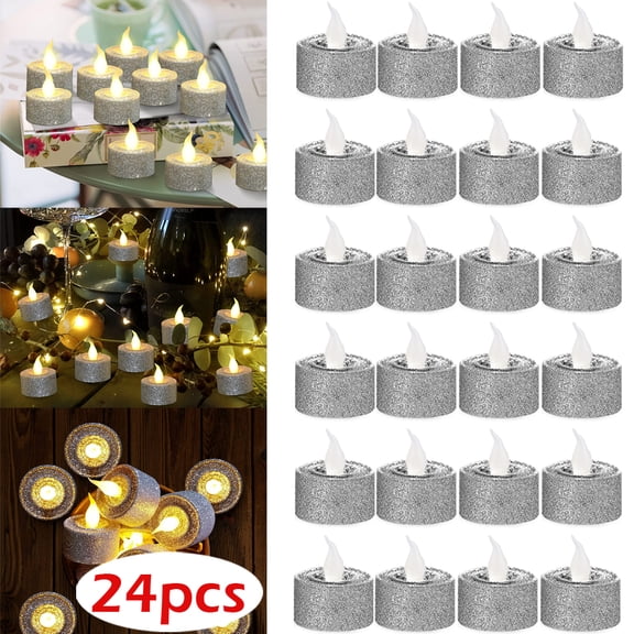 2pcs LED Tealights, Battery Operated Flameless Flickering Gold Glitter Electric Tealights for Wedding Christmas Anniversary Table Party Decorations