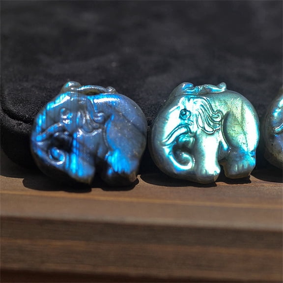 2pcs Labradorite Carved Elephant Figurines Reiki Stone Display Decorations 35x28mm