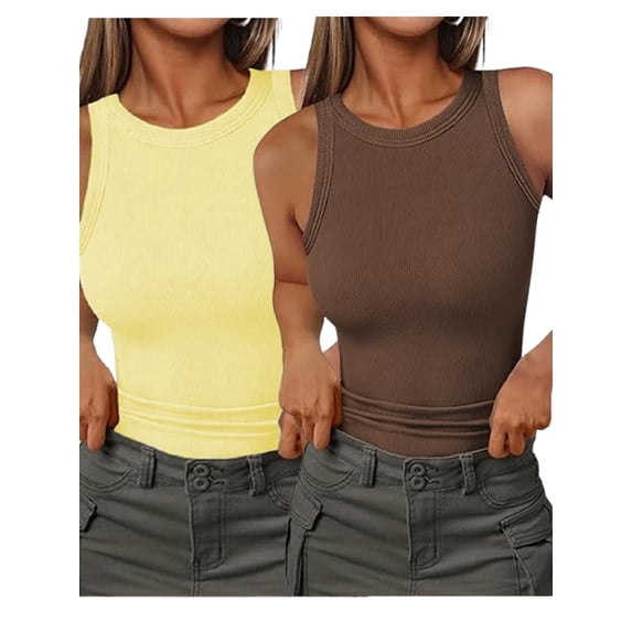 2pcs Ladies Solid Color Ribbed Tank Top | Casual Sleeveless Slim Fit Base Layer for Summer
