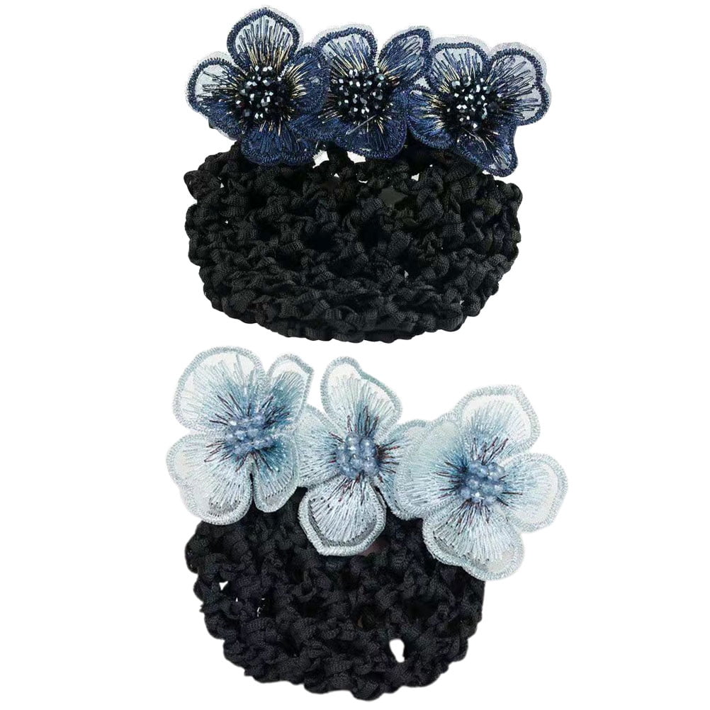 2pcs Lady Bun Flower Hair Snood Net Mesh Bun Cover Barrette