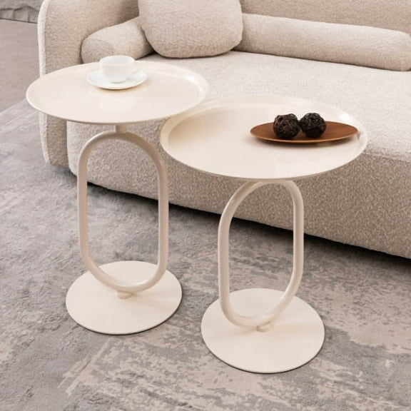 2pcs Lantern-shaped Metal End Table, Small Round Side Table 21.3'' Height Accent Pedestal Table for Living Room