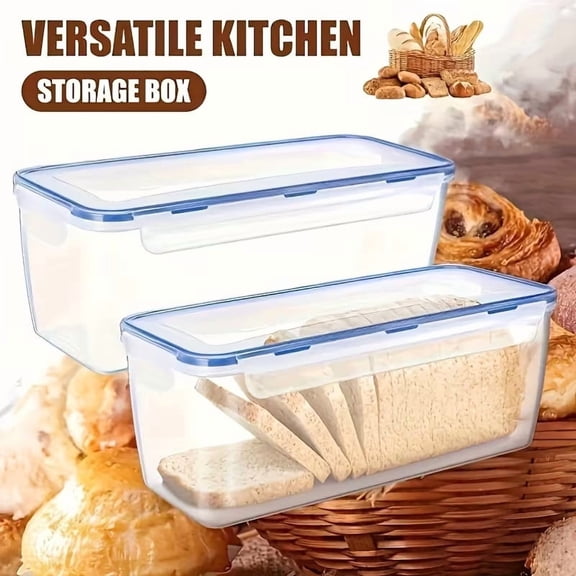 2pcs Large Airtight Food Storage Containers with Hinged Lid, Clear Plastic Bread Box for Fridge