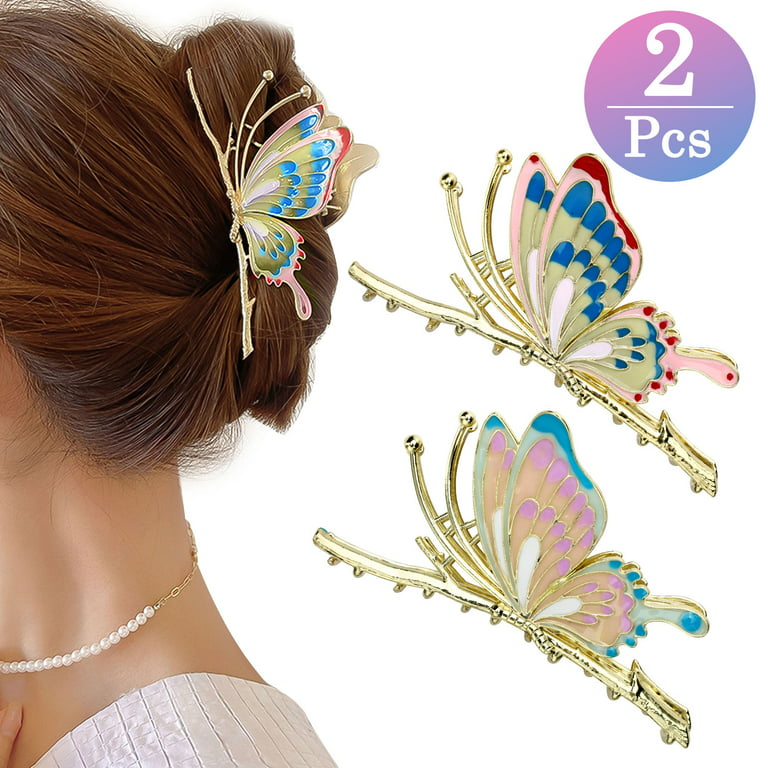 Hair Claw Clips:2 Pcs Gold Hair Clips for Thick Hair Metal Hair Claw Clips Long Big Jaw Clips for Hair Butterfly Hair Clips Hair Styling Accessories