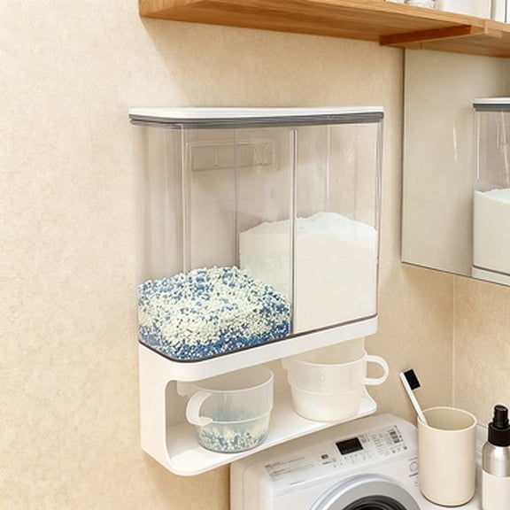 2pcs Large Capacity Wall Mounted Transparent Laundry Detergent Dispensing Box | Plastic Refrigerator/Door Storage Organizer with One-Touch Lid, Space-Saving Vertical Design, Suitable for Laundry Room