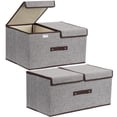thumbnail image 1 of 2pcs Large Collapsible Storage Bins 20 inches with Lids and Compartments, Foldable Linen Fabric Organizing Containers for Clothes, Cube Organizers for Home Closet Storage, 1 of 5