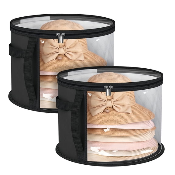 2pcs Large Hat Storage Boxes, EEEkit Foldable Round Cowboy Hat Organizer, Wide Brims Hat Carrier Case