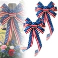 thumbnail image 1 of 2pcs Large Patriotic 4th of July Fabric Decor Bow, Red White Blue Star & Stripe Wreath Bow, Indoor Outdoor Front Door Tree Topper Ornament for Independence Day, Memorial Day and Veteran’s Day, 1 of 7