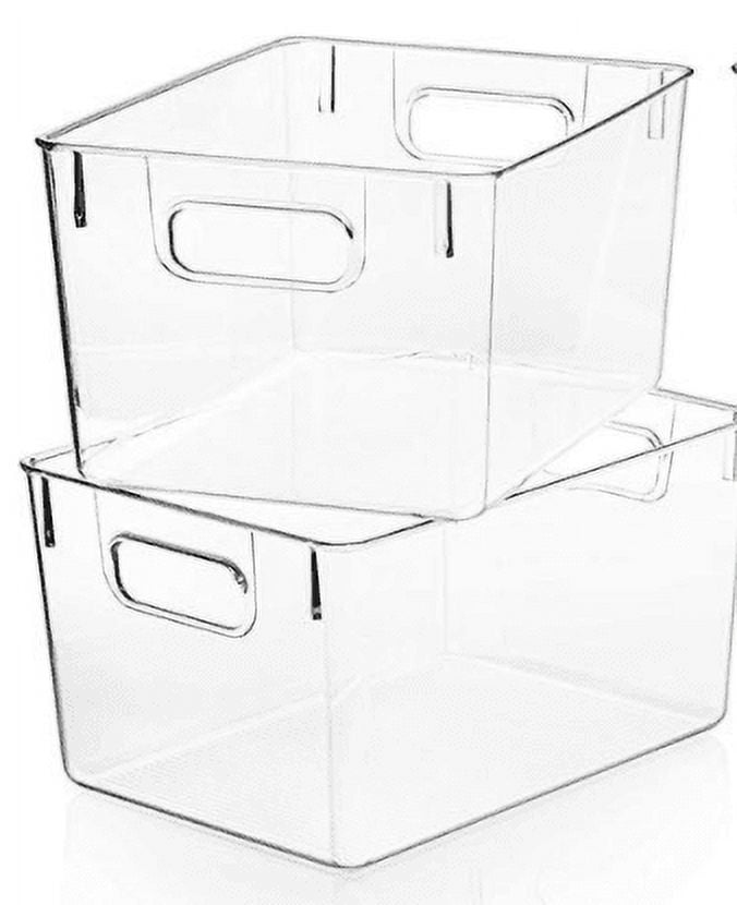 2pcs Large Storage Organizer Bins for Pantry Kitchen, Clear Plastic