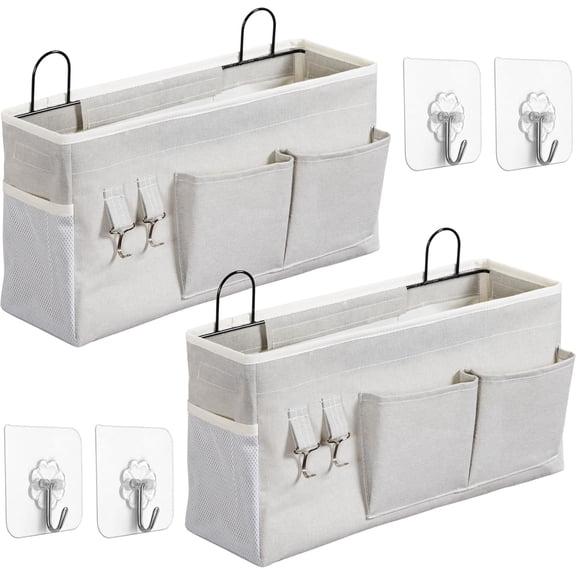 2pcs Large Wall Hanging Storage Bag, Door Closet Linen Fabric Pockets Organizer, Waterproof Multi Functional for Living Room Bedroom Bathroom Kitchen Office RV Camper with Hooks Grey