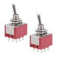 thumbnail image 1 of 2pcs Latching Rocker Toggle Switch 2A250VAC/5A120VAC 9P ON-ON  MTS-302 Red, 1 of 3