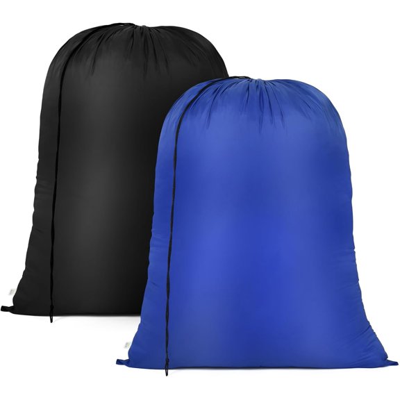 2pcs Laundry Bag 24x32 inch Drawstring Travel Laundry Bags Heavy Duty Dirty Clothes Hamper Liner Bag Machine Washable Travel Camp Drying Do Not Exceed 176 Black & Blue