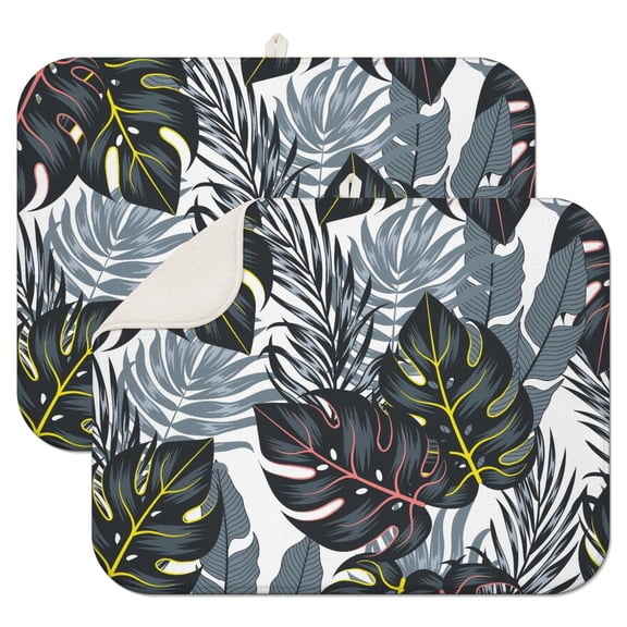 2pcs Leafy Tropical Dish Drying Pad Absorbent Countertop Mat Foldable & Compact Storage with Hanging Loop
