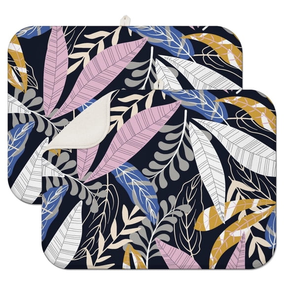 2pcs Leafy Tropical Heat Resistant Drying Pad Super Absorbent Microfiber Kitchen Mat Multipurpose & Durable