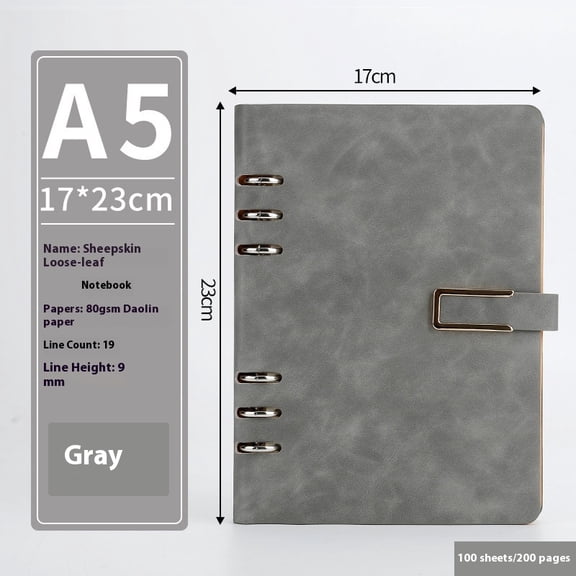 2pcs Leather A5 Notebook Binder - 6 Ring A5 Binder PU Leather Binder Refillable Notebook with Refill Paper-Brown+Grey
