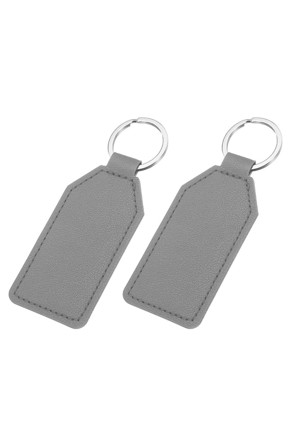 2pcs Leather Key Fob, PU Car Keychain Blanks Key Rings Key Holder for DIY Laser Engraving Birthday Father's Day Gifts, Gray