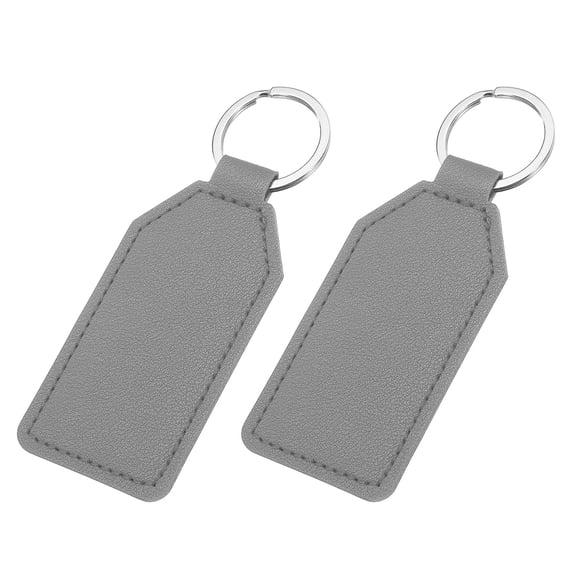 2pcs Leather Key Fob, PU Car Keychain Blanks Key Rings Key Holder for DIY Laser Engraving Birthday Father's Day Gifts, Gray