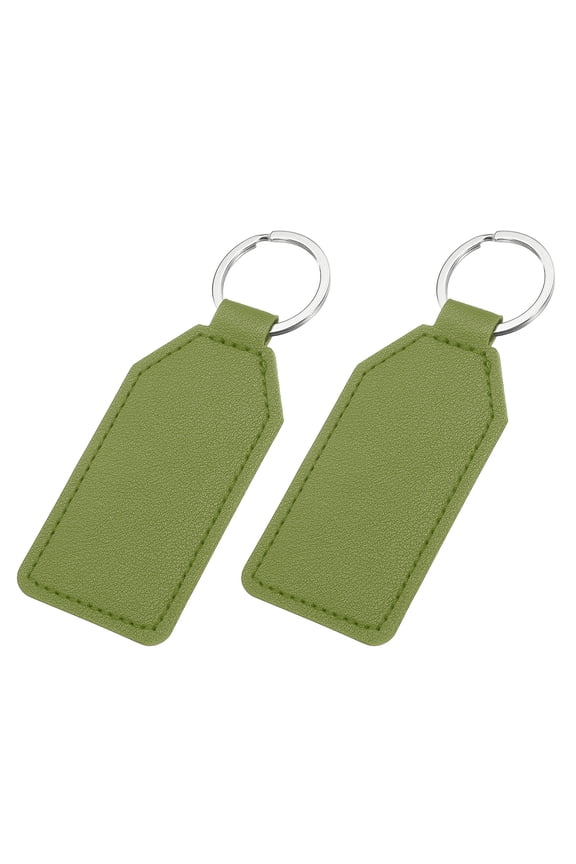 2pcs Leather Key Fob, PU Car Keychain Blanks Key Rings Key Holder for DIY Laser Engraving Birthday Father's Day Gifts, Matcha Green