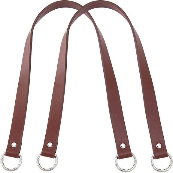 2pcs Leather Purse Strap 22.4" Shoulder Bag Strap Replacement Short Handbag Bag Strap with Platinum Gate Ring for DIY Handbag Bucket Bag Tote Purse Repair 0.8" Wide Brown