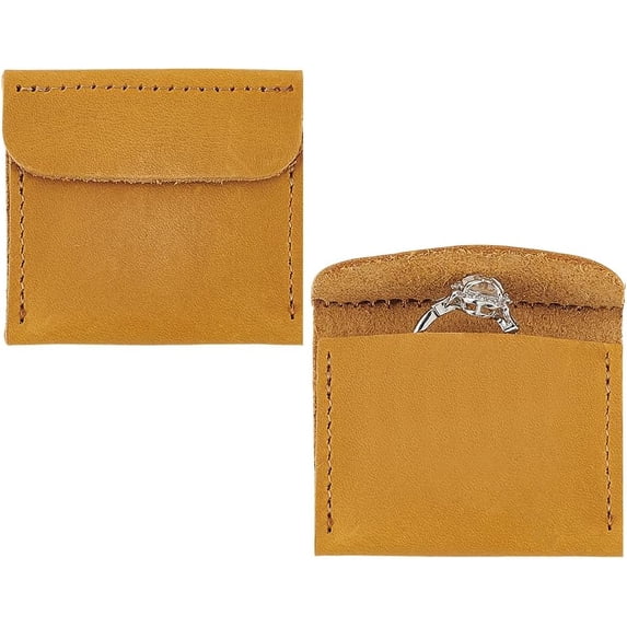 2pcs Leather Ring Pouch Engagement Pouch Proposal Ring Pouch with Lid Wedding Ring Protector Travel Ring Holder Coin Pouch Small Pouch for Jewellery Storage 2.3x2.2 Sandy Brown