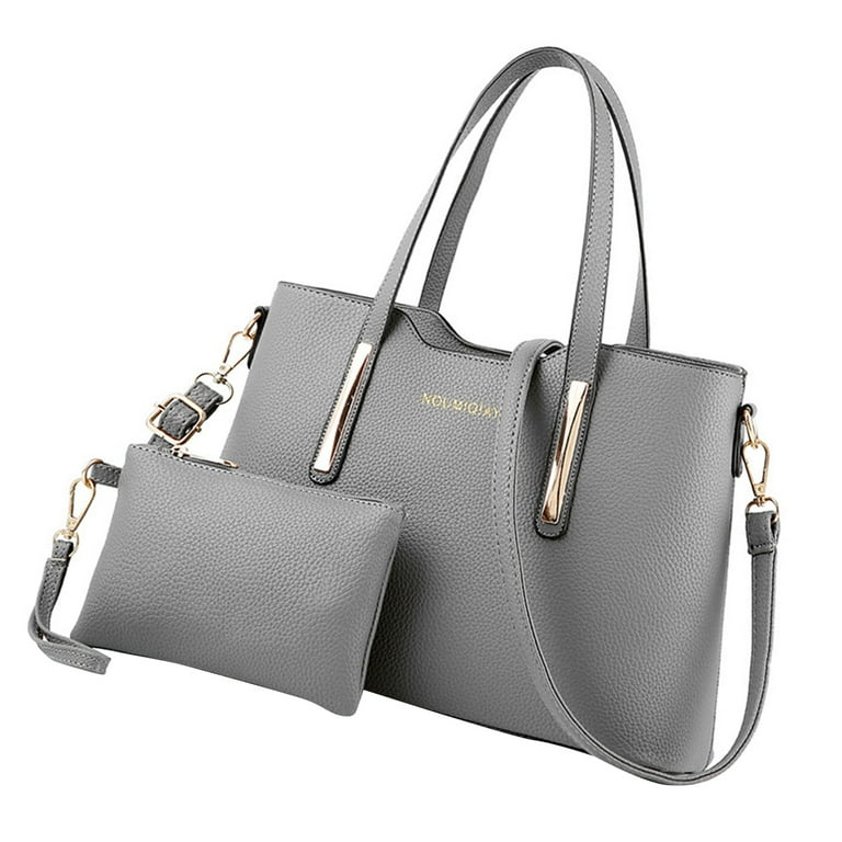 2pcs Leather Shoulder Bag Top handle Handbags Tote Purse Bags For Girls Office Ladies Grey Walmart