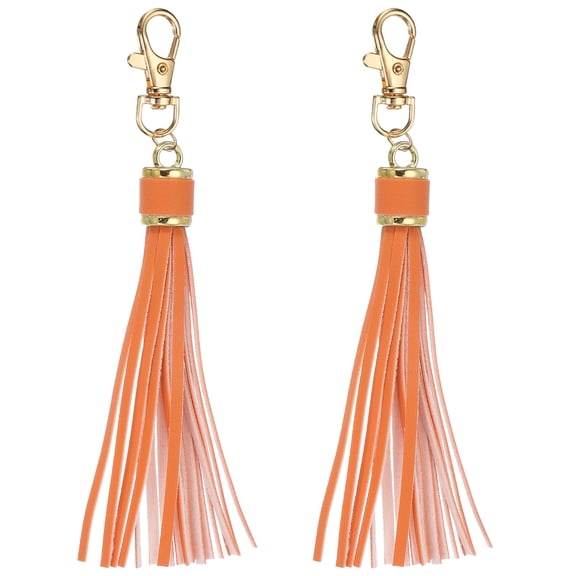 2pcs Leather Tassels, 6" Keychain Tassel with Lobster Swivel for Jewelry Making, Handbag, Phone Straps (Orange)