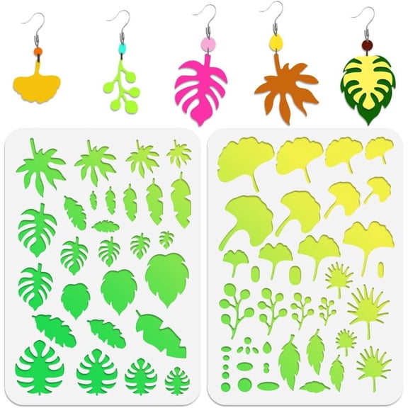 2pcs Leaves Stencils 12x8" Maple Leaves Earrings Making Template Reusable Cutting Stencils for Earrings Necklace Crafts Making, Scrapbooking, Wall Decor