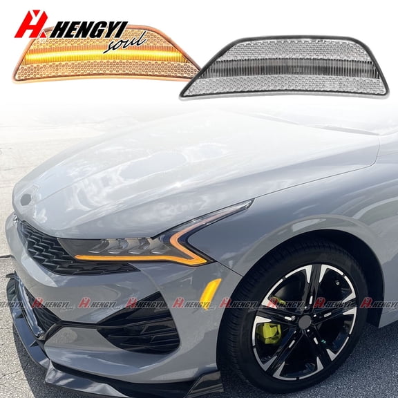 2pcs Led Side Marker Lights Replacement for Kia K5 2021-2024, Front Bumper Parking City Lights LED Indicator Reflector Lamp, White Clear Transparent Lens