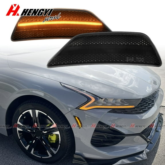 2pcs Led Side Marker Lights Replacement for Kia K5 2021-2024, Front Bumper Parking City Lights LED Indicator Reflector Lamp, Smoked Lens