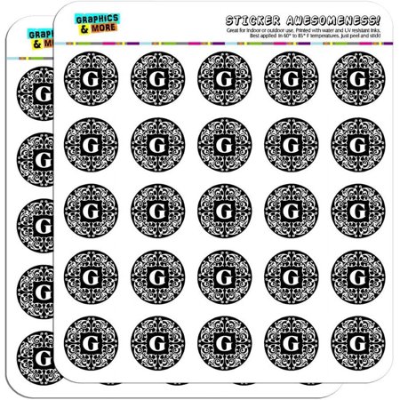 2pcs Letter G Initial Black White Scrolls 1" Planner Calendar Scrapbooking Crafting Stickers - Opaque