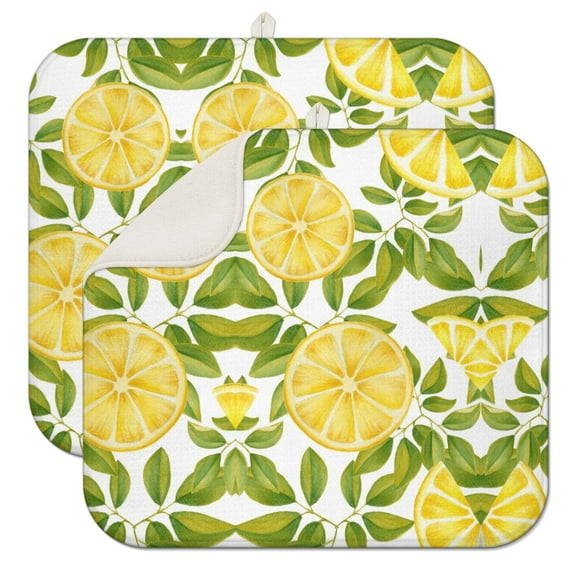 2pcs Life is Better with Lemons Drying Pad Quick Dry Absorbent Microfiber Countertop Mat Heat Resistant for Hand Wash Dishes