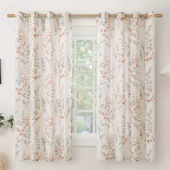 2pcs Light - Colored Elegant Floral Curtains, Universal For Living Room And Bedroom, 52"W63"L, Cozy Pastoral - Style Decorative Curtains, Suitable For Small Windows