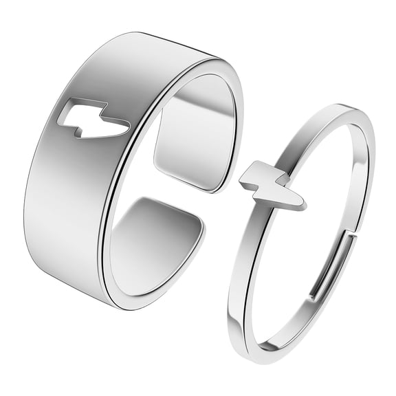 2pcs Lightning Bolt Couple Promise Ring Jewelry His and Her Alternative Minimalist Simple Matching Anniversary 316L Stainless Steel Adjustable Open Ring