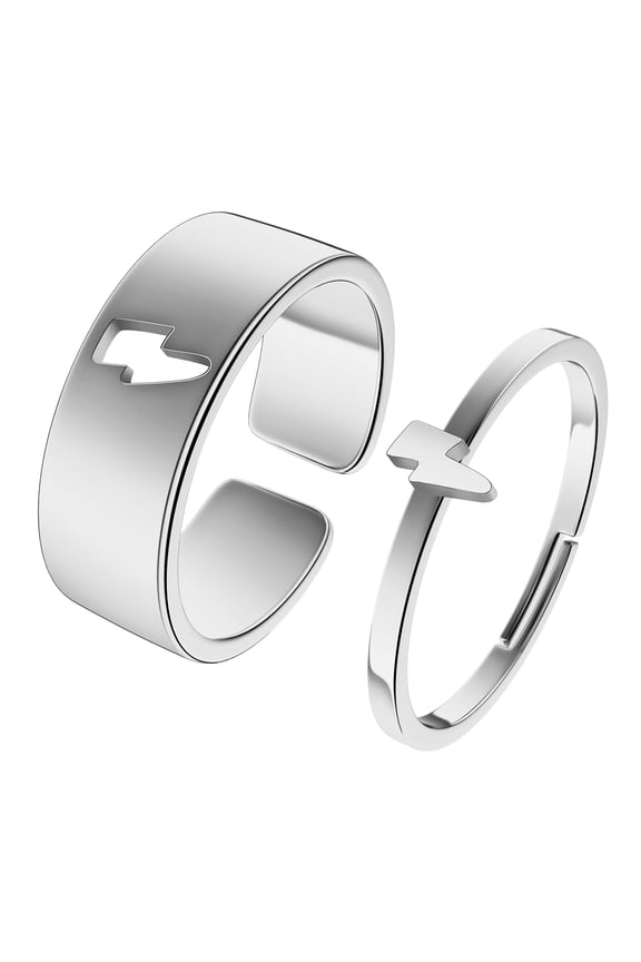2pcs Lightning Bolt Couple Promise Ring Jewelry His and Her Alternative Minimalist Simple Matching Anniversary 316L Stainless Steel Adjustable Open Ring
