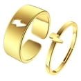 thumbnail image 1 of 2pcs Lightning Bolt Couple Promise Ring Jewelry His and Her Alternative Minimalist Simple Matching Anniversary 316L Stainless Steel Adjustable Open Ring, 1 of 5