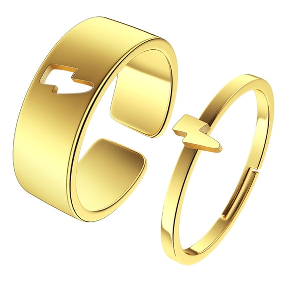 2pcs Lightning Bolt Couple Promise Ring Jewelry His and Her Alternative Minimalist Simple Matching Anniversary 316L Stainless Steel Adjustable Open Ring