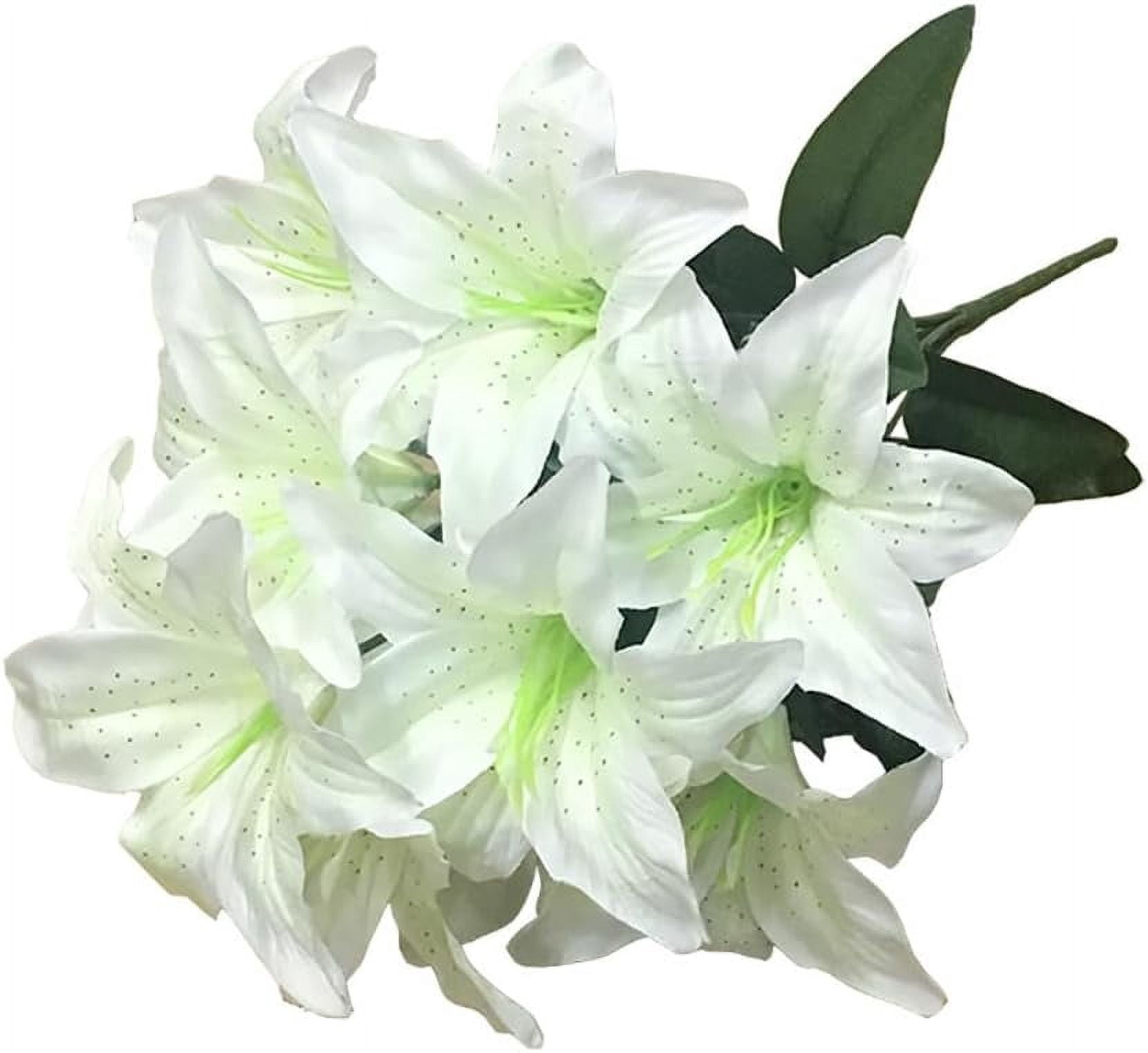 2pcs Lily Bouquet Flowers 10 Heads Real Touch Faux Lilies Flowers Cream White Tiger Lily Artificial Flower with Long Stem for Bridal, Wedding, Table Centerpiece, Flower Arrangement