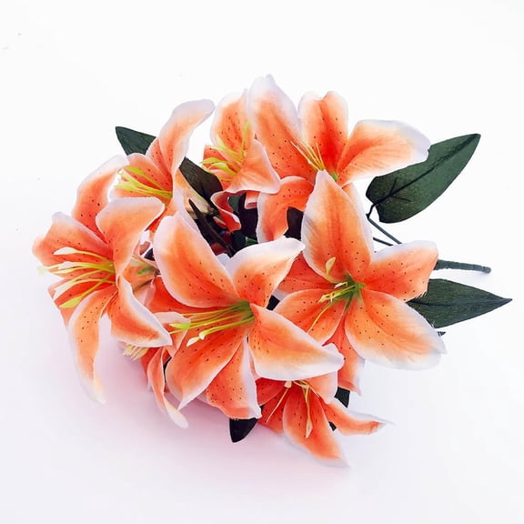 2pcs Lily Bouquet Flowers 10 Heads Real Touch Faux Lilies Flowers Orange Tiger Lily Artificial Flower with Long Stem for Bridal, Wedding, Table Centerpiece, Flower Arrangement