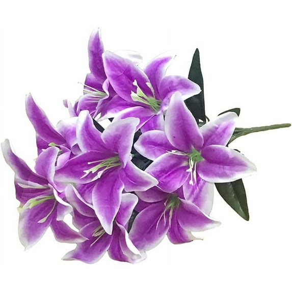 2pcs Lily Bouquet Flowers 10 Heads Real Touch Faux Lilies Flowers Purple Tiger Lily Artificial Flower with Long Stem for Bridal, Wedding, Table Centerpiece, Flower Arrangement