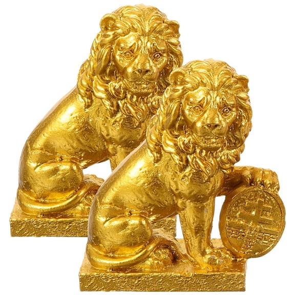 HOMEMAXS Golden Resin Lion Statue for Decor Use Durable and Lifelike Pair of Simulated Lion Sculptures 2pcs