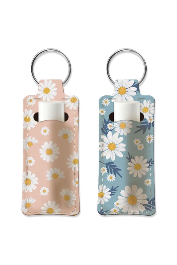 2pcs Lipstick Holder Keychain Daisy Pattern Lip Balm Holders Elastic Diving Fabric Lipstick Keychains Portable Lipstick Holder Bags Lipstick Sleeve Key Ring Holder for Lipstick Chapstick Silver